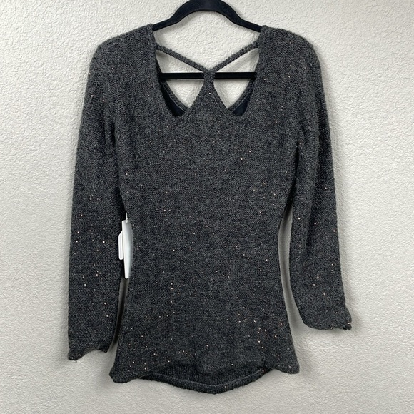 NWT Line & Dot Wool Mohair Sequin Back Detail Sweater Charcoal Gray Sz S - Picture 3 of 12